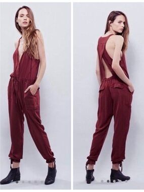Free People Sleeveless Open-Back Jumpsuit in Burgundy